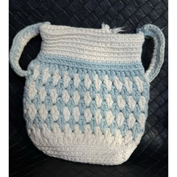 VINTAGE HAND CROCHETED SUGAR CREAMER POT HOLDERS HOT PADS White Blue Grandmacore - Picture 6 of 10